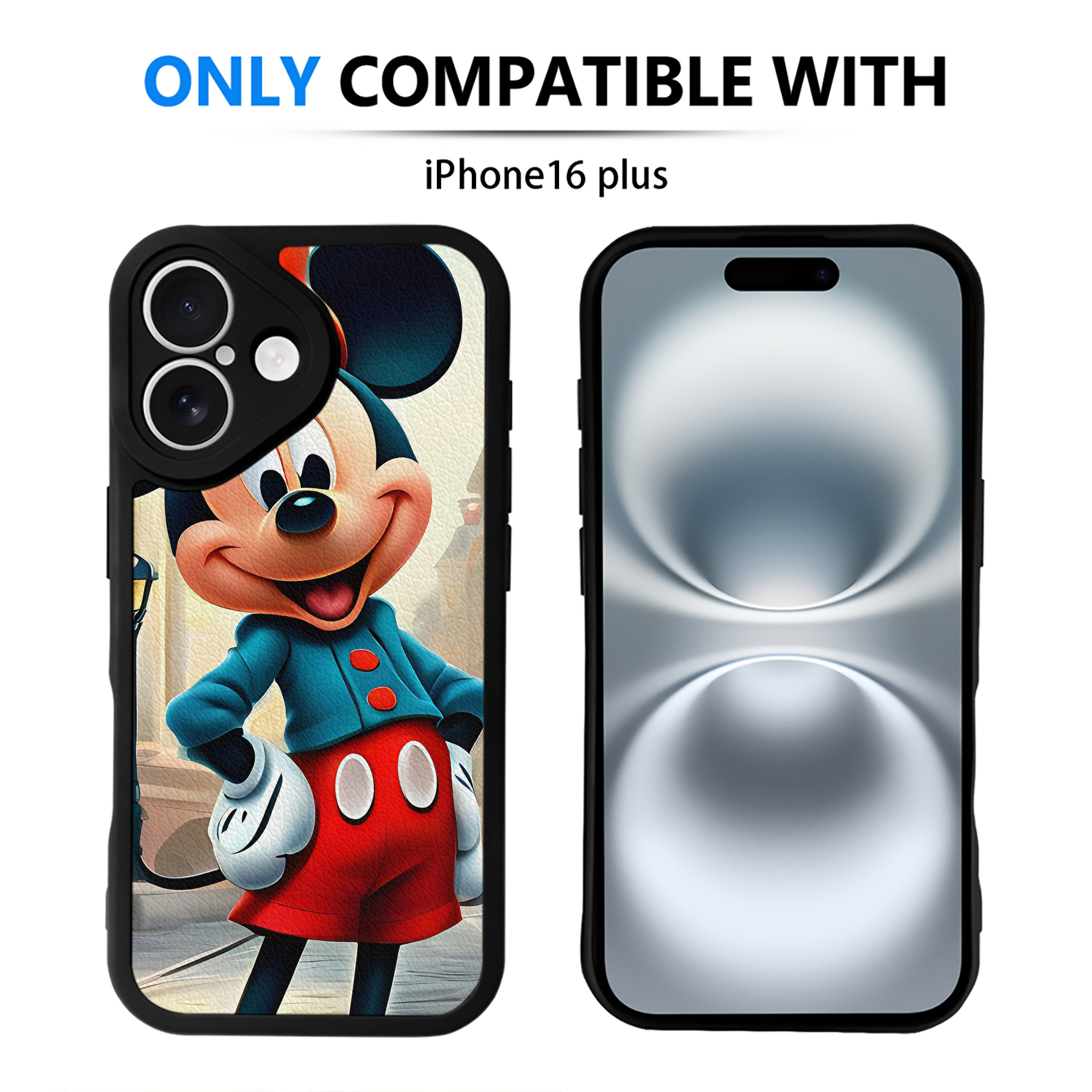 （画像用） ミッキーマウス Mickey Mouse 【iPhone 16シリーズ対応】シリコンスマホケース（レザー調） 材質：シリコン